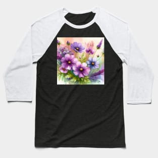 Purple Cosmos Flower Baseball T-Shirt